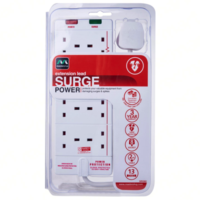 Masterplug SRG82N 8 SOCKET SURGE Protected Extension 2M